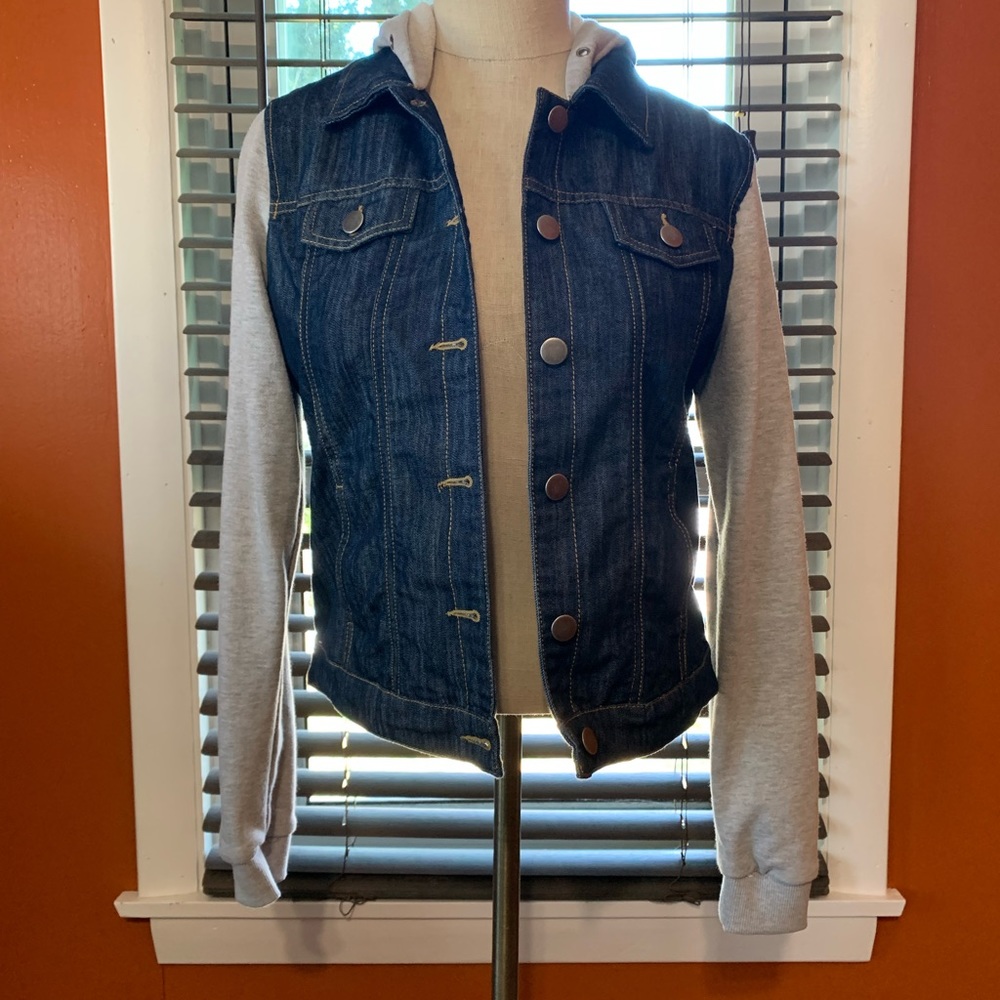 Layered Look Jean Jacket Hoodie